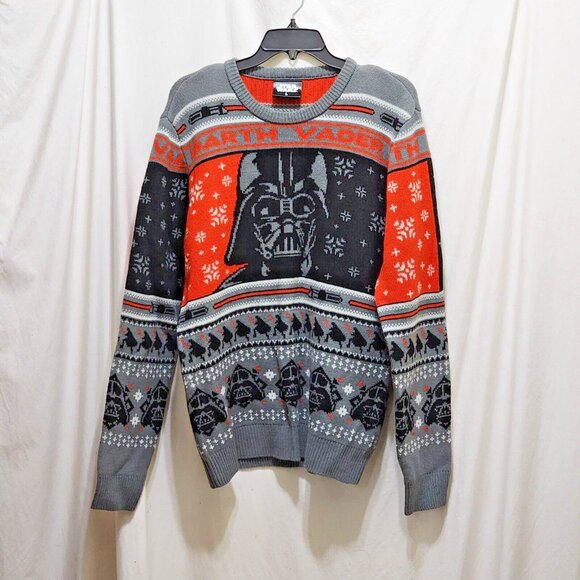 Star Wars Darth Vader Christmas Sweater Red Black Gray Snowflakes Mens Size L - Picture 1 of 6